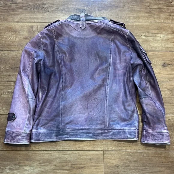 Vintage Y2K Hugo Boss Orange Label Pink/Purple Faded Distressed Leather Jacket